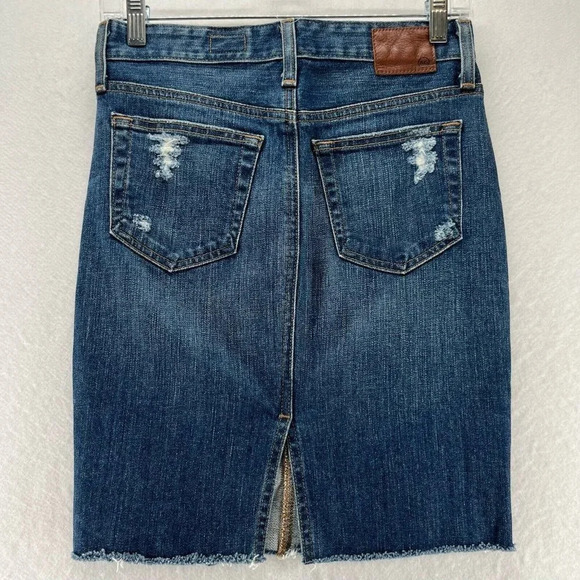 Adriano Goldschmied Skirt Size 24 The Erin Pencil Distressed Slit Denim Blue - Picture 2 of 9